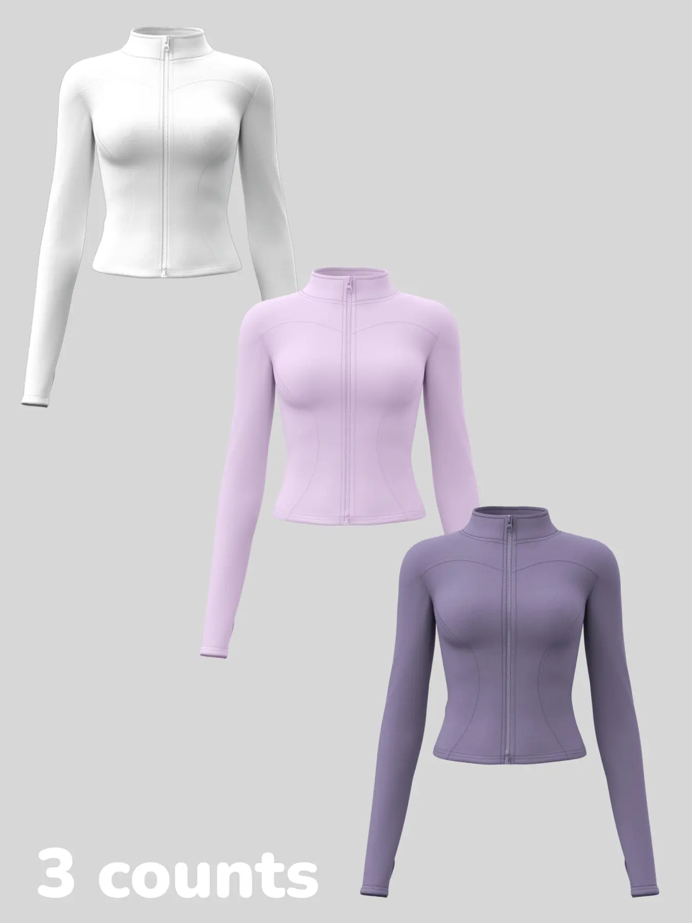 White + light purple + purple.