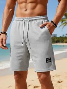 Summer Men's Casual Shorts, One-Piece Design, Elastic Drawstring Waist, Side Zip Pockets, Lightweight Breathable Fabric, Loose Fit, Ideal for Sports