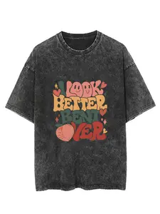 Washed T-shirt, Retro Vintage Limited Look Better Bent Over Graphic T-shirt, Funny Peach Pun Typography Tee for Men and Women, Oversized Streetwear Unisex Humor Shirt,  Gift for Friends