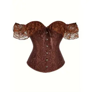 2025newWomen'SJacquardLaceStitchingOffShoulderLaceUpTummyControlBustierTopPlusSizeCourtStyleCorset