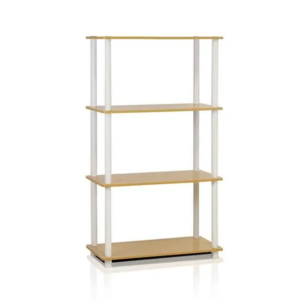 212 MAIN RTA 4-Tier Wood Multipurpose Display Rack with Rubber Accents, Beech & White - 43.25x23.6x11.6 in Organizer for Commercial, Office Furniture