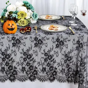 Lace Tablecloth Black 60x120 Inch  Floral Lace Table Cloth Embroidered Lace Fabric Black Table Overlay for Halloween  Table Cover Lace Table Linen Rustic Party Table Decor