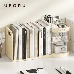 UFORU Adjustable Bookshelf Desktop,Organizer Box Book Stand,Office File Storage Student Drawer,Kids Pen Holder with Shelves and Compartments Work Accessories