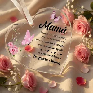 Mother's Day Gift 2026 Heart Crystal Glass Plaque for Mom - Spanish "Te Quiero Mamá" Sentimental Table Decor - Regalo para el Día de las Madres for Her