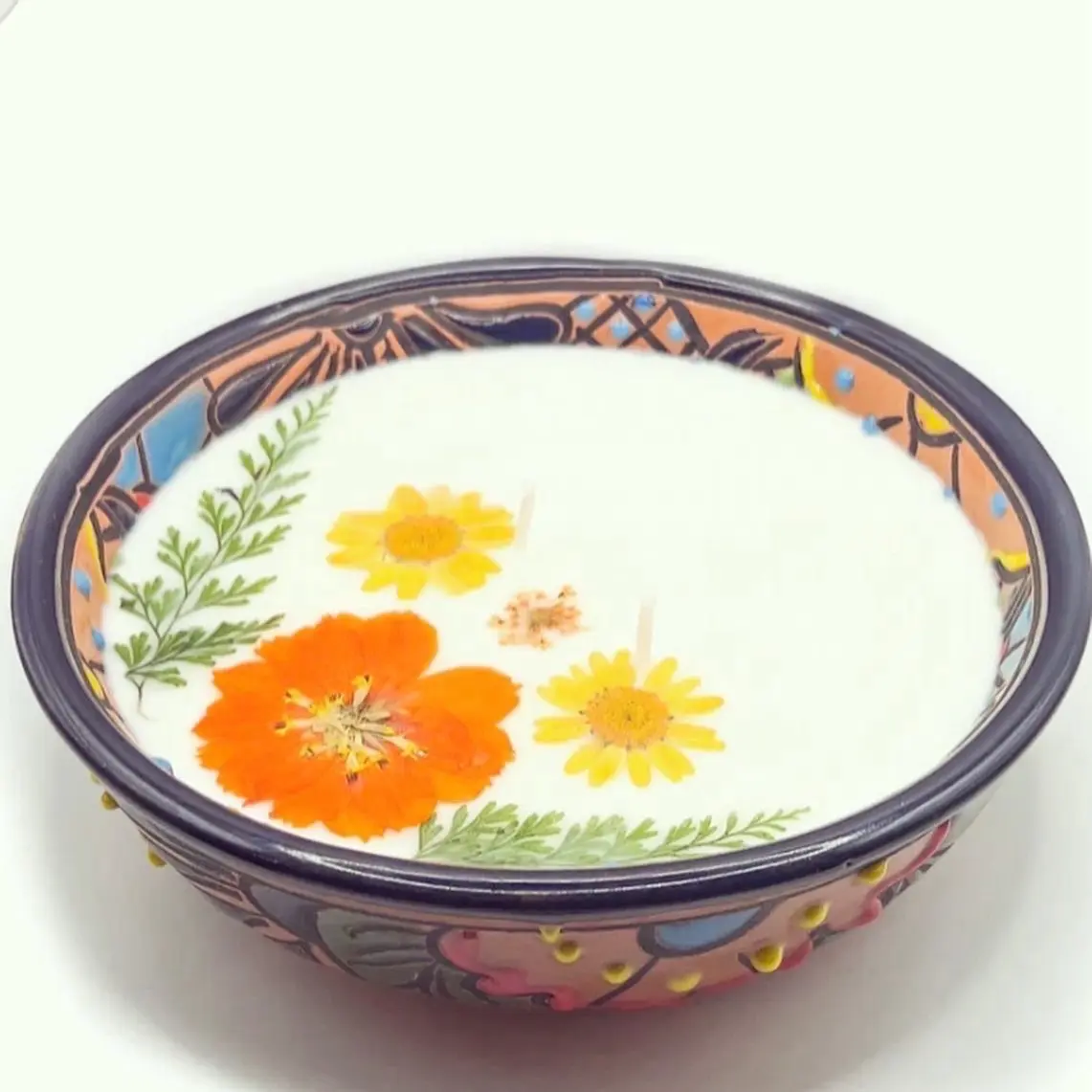 Talavera Barro Flor de Campo Candle