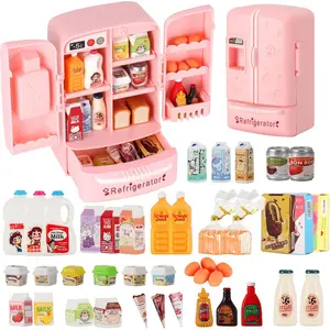 Mini Refrigerator Toy, Fill The Fridge with Ice Cream, Juice & 40+ Mini Food Toys for Dollhouse Accessories & Kitchen Playset. Realistic Refrigerator Play Gift for Kids.