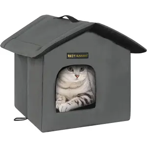 Cat House for Outdoor Cats, Weatherproof and Insulated Feral Cat House with Mat and Clip, Easy to Put Together, Selfwarming Cat Shelter for Winter(Grey, Waterproof House-S)