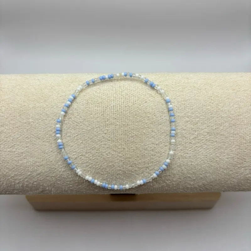 Frosted Blue Seed Bead Bracelet, Handmade Minimalist Coastal Jewelry