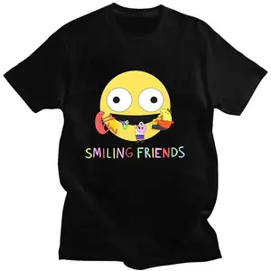 Smiling Friends T-shirt Cartoon Print Vintage Cotton Tee-shirt Summer Harajuku Kawaii Tshirt Camisetas Cute Fashion O-neck Tees