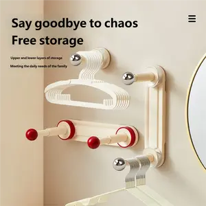 Retractable Clothes Hanger Storage Rack Wall-Mounted Punch-Free Suction Cup ABS Material Wall Storage Hanger Rack for Family Use