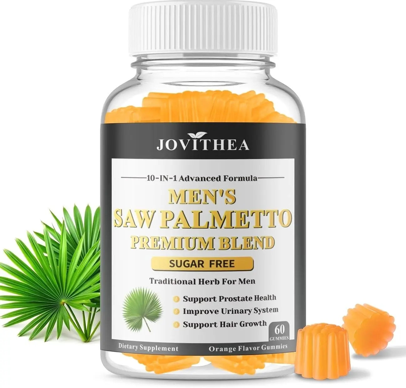 Saw Palmetto for Men Gummies, Extra Strength DHT Blocker for Men, with Pumpkin Seed Oil & Biotin, Support Prostate, Urinary Health & Hair Growth, Hormone Balance, Sugar Free, Vegan, Orange Flav, 60ct