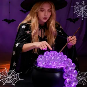Lumihaven Cauldron Remote-Controlled Bubble Lamp - Indoor Halloween Decor - Black PVC Plastic Bowl “Enchanted” Party Decor - Spooky Vintage Decor for Home Kitchen Room Party Table