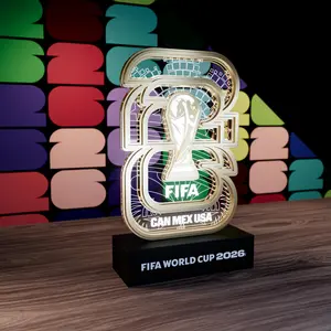 FIFA World Cup 2026 Official Licensed Collectible Display with White LED Glow – Soccer Memorabilia Gift for Men, Dad, Son, Fans – Man Cave, Bar, Desk Decor – USA CAN MEX Trophy
