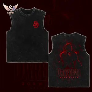 [Tee Hood Swe Tanks] Daredevil Born Again SS2 Superhero Sleeveless Crop Top Red Mask DD Logo Graphic Tank Top Casual Comfort Cotton Blend Fabric Fit Top Men's and Women's Clothing for Comic Fans Lovers Dark Aesthetic Streetwear