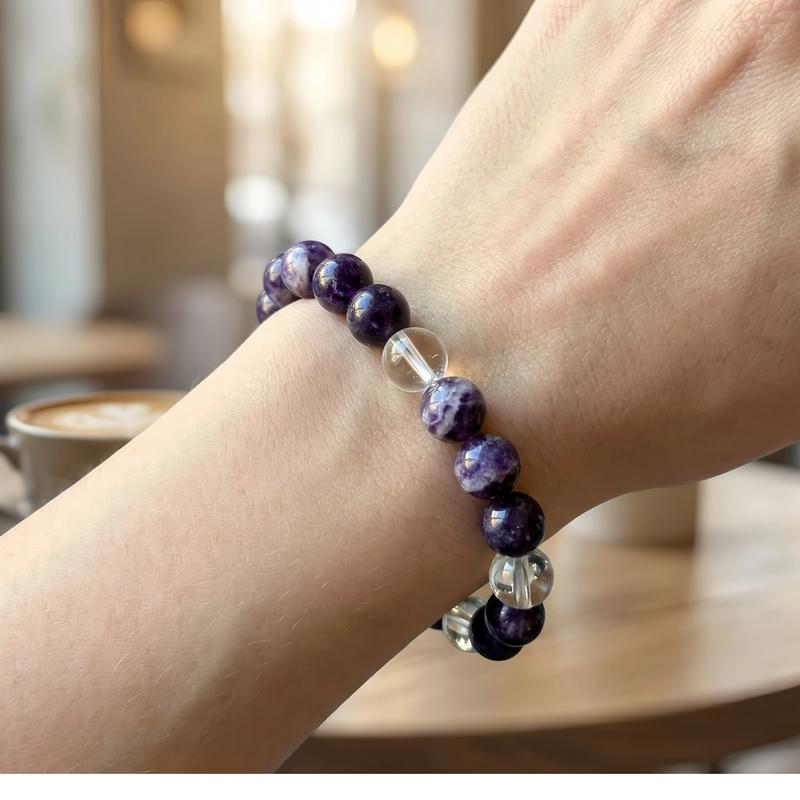 Hcrystyle Air signs Bracelet- Natural Charoite & Clear Quartz combination Designed for Air signs to enhance Intellect, Rational & Freedom energy - Gift for love ones/ friends- birthday/ anniversary gift | 8mm beads 6.5-7.5 inches men