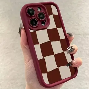 Ultra-Thin Shockproof Protective Cover for iPhone 17/16/15/14/13/12/11/plus/pro Max, Checkered Design, Full Camera Lens Protection