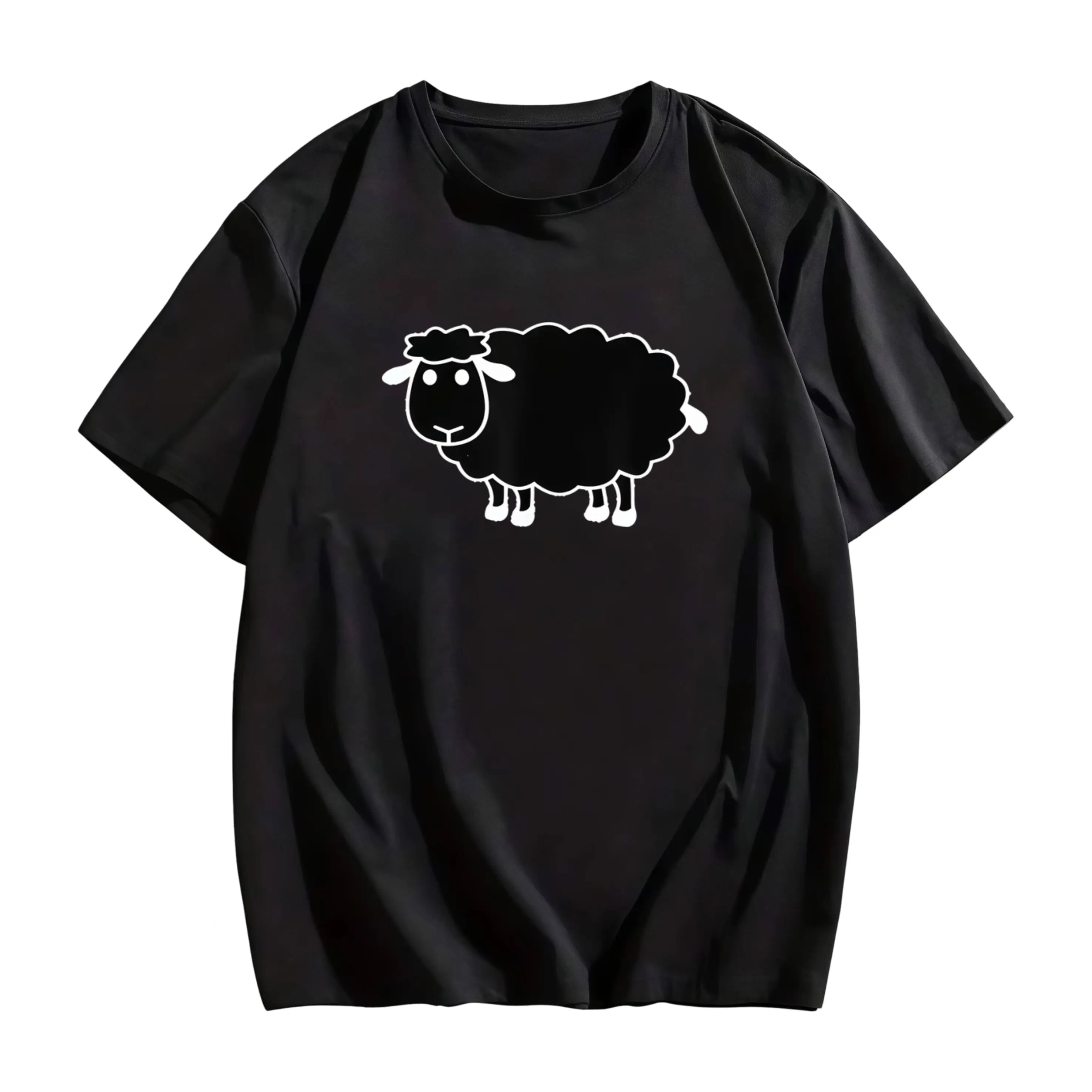 Unisex Black T-Shirt - Soft Everyday Casual Tee with Minimalist Sheep Graphic, Machine Washable Round Neck Shirt for Men & Women( Sizes S-XXL) - Everyday Essential Wardrobe Staple Crewneck Fabric