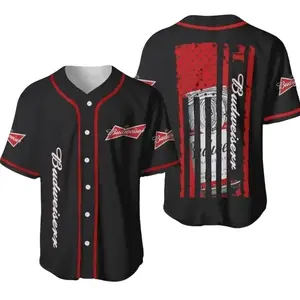 Patriotic Budweiser Design Jersey for Men, Perfect for 4th of July Celebrations, Customizable Options Available, Baseball Jersey