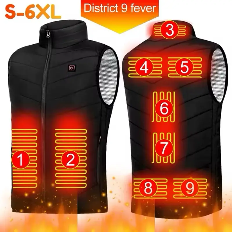 9 Areas Heated Vest Men Women Jacket USB Electric Thermal Vest Hunting Coat Winter Outdoor Camping Hiking Body