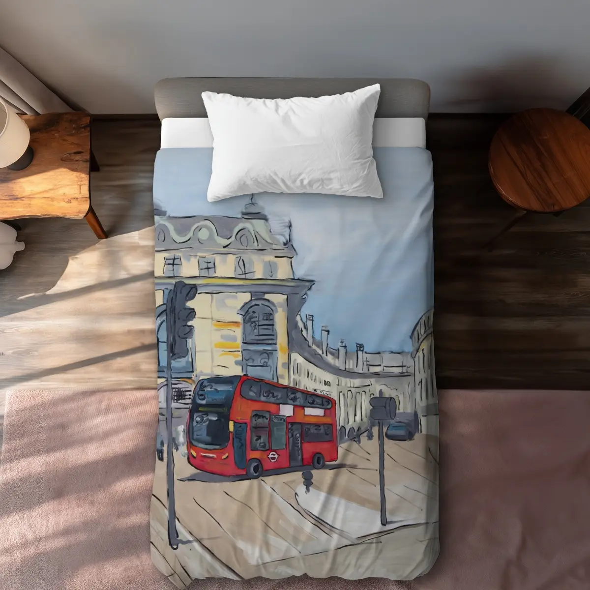 360 Stand Twin Size Extra Long Duvet Cover - Unique London Theme City Scene, Microfiber Face, Soft Bedding Linen, Machine Washable Textile, for Twin Size Bed Bedroom Soft Furnishings, Lengthened Duvet Covers, Extra-Long Duvet Covers