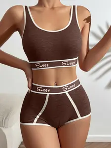 Women's Letter Print Underwear Set, Comfortable Soft Fabric, Sporty Casual Bra and Thong, Soft Panties, Fashion Forward Design, Daily Vitality and Confidence