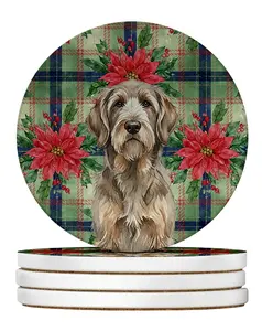 Carolines Treasures WDK8739RCS4 4 x 4 in. Grizzle & Tan Otterhound Christmas Poinsettias Large Sandstone Coasters, Pack of 4