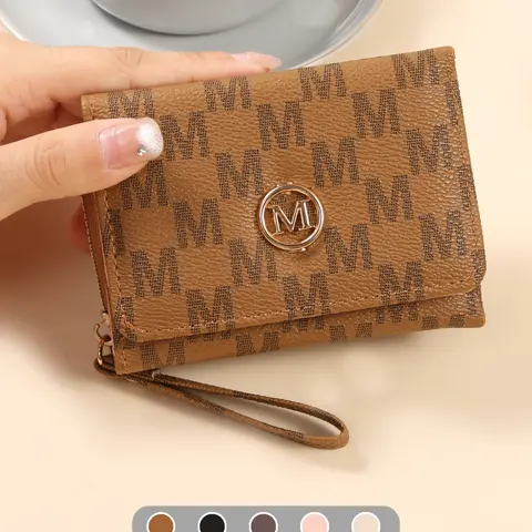 Women's Short Zipper Mini Trifold Wallet with Stylish Letter Print, Snap Closure, and Multiple Card Slots Coin Purse,Multi-card Slots, Small Wallet,Money Clip Card Holder, Durable Fashion Wallet, Letter Design Wallet