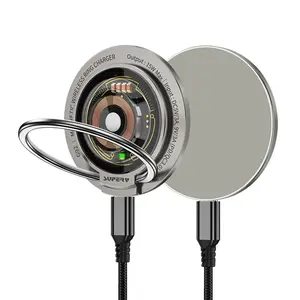 Superv Dual-side Charging Magnetic Wireless Qick Charger with Foldable Phone Ring Holder Stand, Magnetic Wireless Charger Phone Holder, Phone Accessories for Home & Office