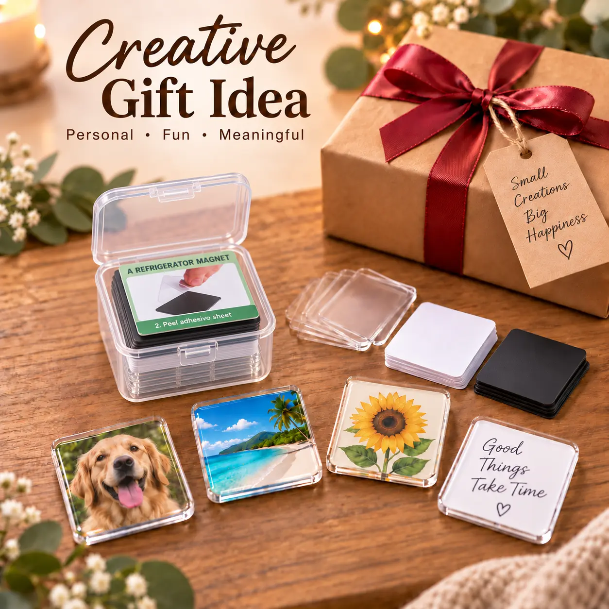 DIY fridge magnets with magnets, 30pcs-Cute Magnets for Fridge with Custom Photo, Logo, Text, QR Code - Event-Ready Wedding Favor & Promotional Home Decor Gift for Kitchen