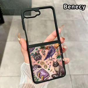 Witchy Elements Tapestry Pattern Phone Case for Z Flip 7/6/5/4 Silicone TPU Protective Folding Case with Double Protection and Camera Lens Cover