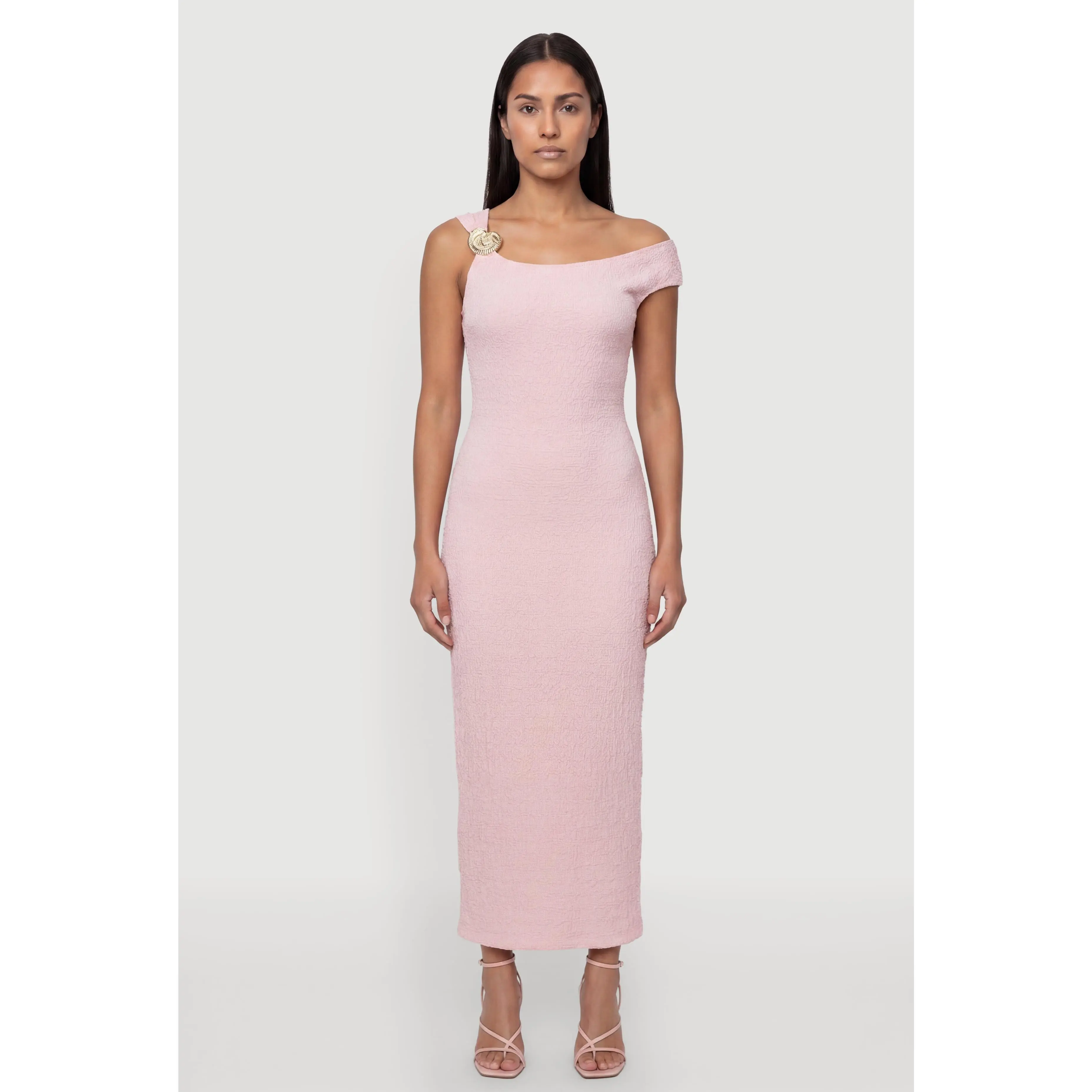 Seashell Metallic Detail Side Slit Maxi Dress