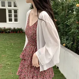 Women's 2026 Summer Loose Lace Sun Protection Cardigan, Thin Beach Open Front Coat, Petite Short Casual Outerwear