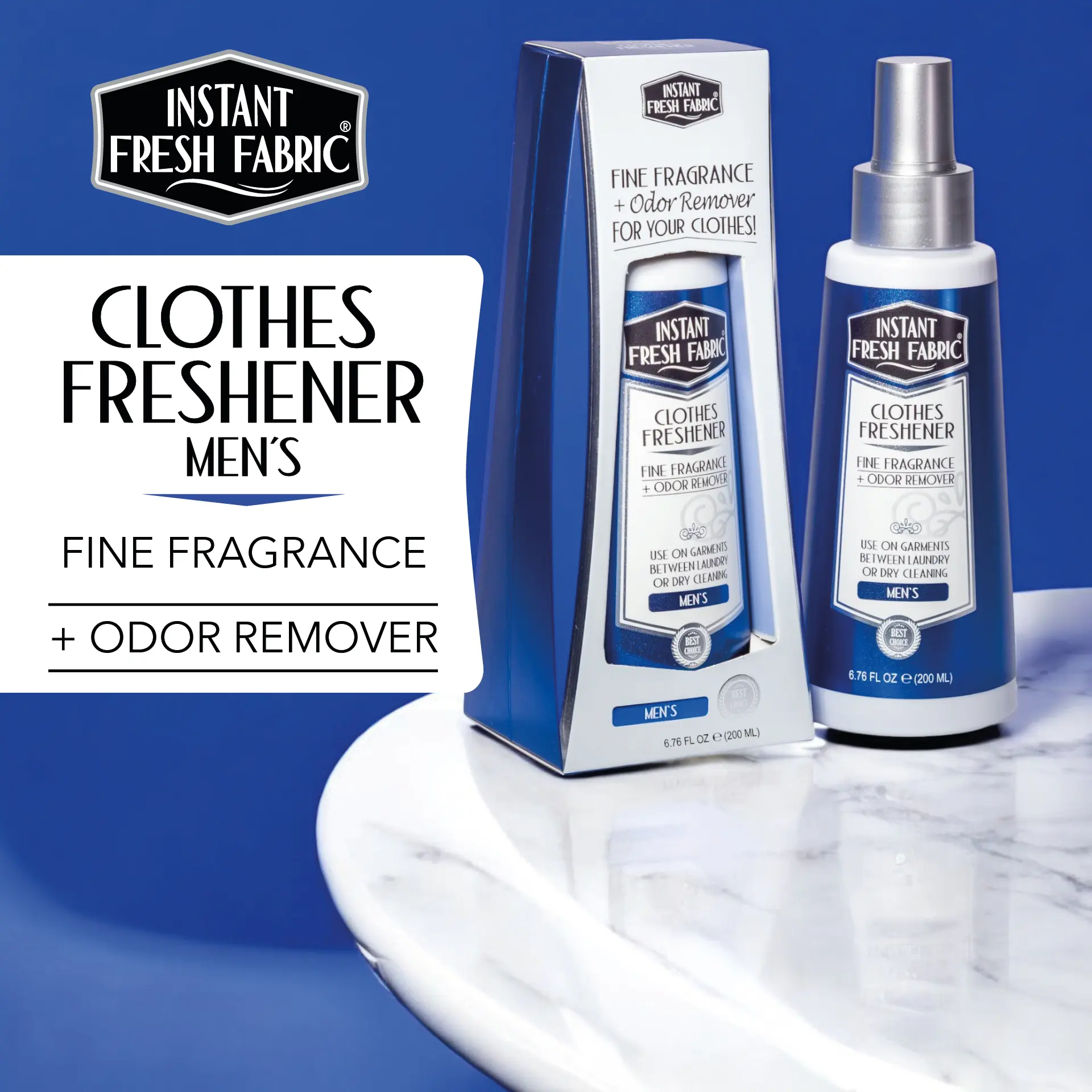 Premium CLOTHES FRESHENER for Men - Fabric Fine Fragrance + Odor Remover 6.76 Oz Bottle Alcohol-Free Non-Flammable Eco-Friendly Biodegradable Spray Bottle Scented Perfume Aroma Fabric Freshener Dry Cleaning Laundry Odor Eliminator - INSTANT FRESH FABRIC