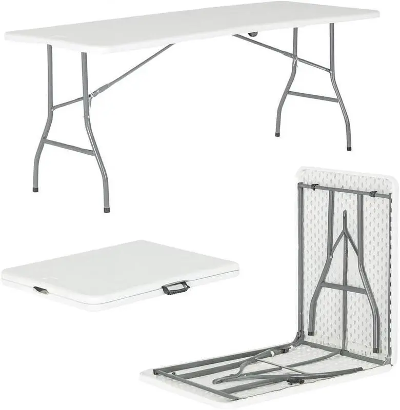 6ft Folding Table Portable Trestle Table for Camping PicnicBBQ Party Garden & Market Stall I Heavy Duty FoldableUtility Table Indoor Outdoor plastic