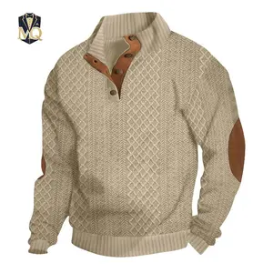Men's Stand Collar Long Sleeve Casual Outdoor Jacquard Knit Sweater| New Polo Men's Ribbed Pullover Circular Knit Sweater, Stylish Men's Everyday Knitwear, Fall Winter, Gift for Father, Gift for Husband Classic Knitted