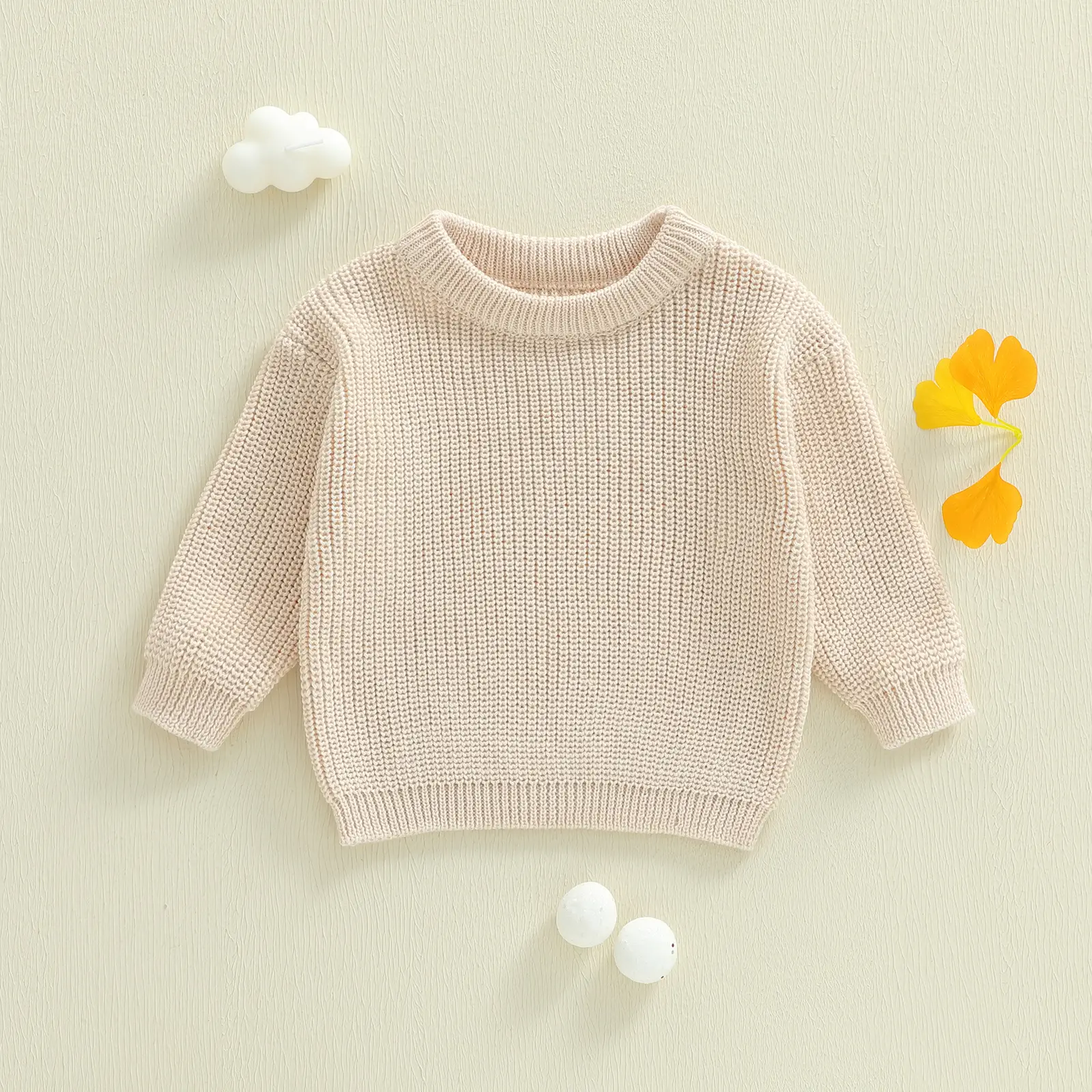 Unisex Toddler Baby Sweater, Solid Color Ribbed Long Sleeve Chunky Knit Pullover, Fall Winter Tops for 0-5 Years, Unisex Names