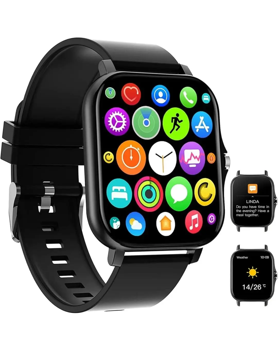 Fashion Touch Screen Smart Watch with Answer/Make Calls/Message Reminder,Waterproof Watch with Stopwatch Countdown Timer Alarm Function Dual Time Rubber Strap Wrist Watch for Men/Student,Birthday Christmas Gifts