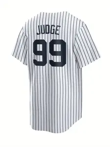 Men's #99 New York Baseball Jersey Classic Judge Shirt Embroidered Design Striped Short Sleeve Baseball Fans Gift M-2XL White Blue