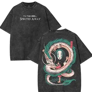 valentine shirts Retro Vintage Limited Spirited Away Chihiro Washed Tee Unisex Heavyweight Cotton Tshirt, Anime Lover, Streetwear anime merch WOG