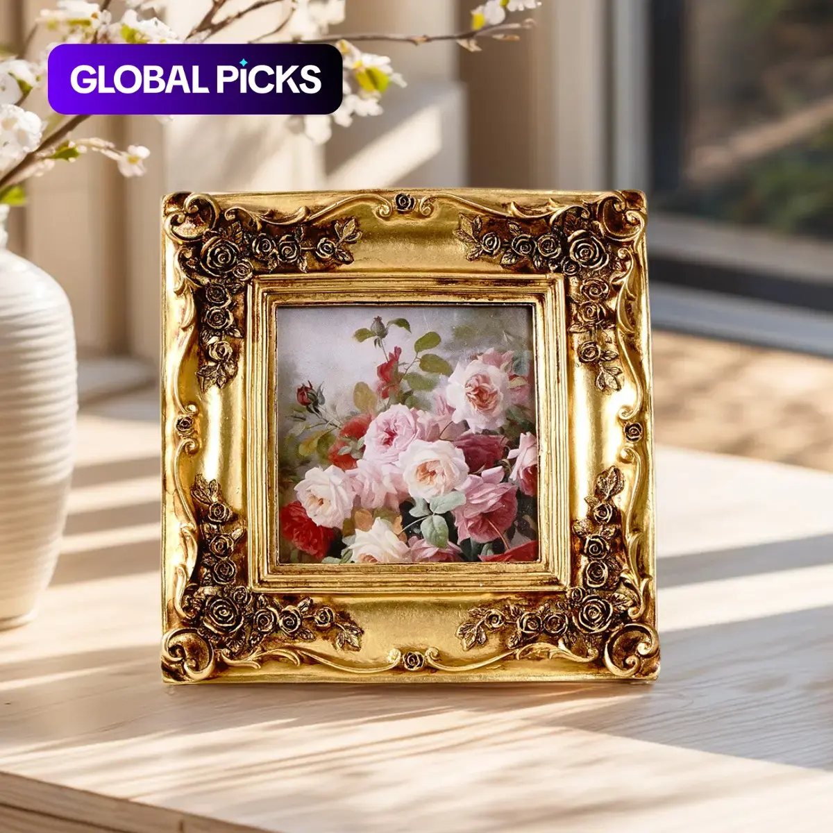Elegant Rose Pattern Floral Resin Vintage Photo Frame, Floral Picture Frame, Ideal for Home Photos, Home Wall Decor, Framed Decor and Photography Props Decoration #GLOBAL PICKS