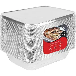 Foil Pans With Lids-9x13 Aluminum Pans With Covers-25 Foil Pans And 25 Foil Lids-Disposable Food Containers Great For Baking, Cooking, Heating, Storing, Prepping Food Silver