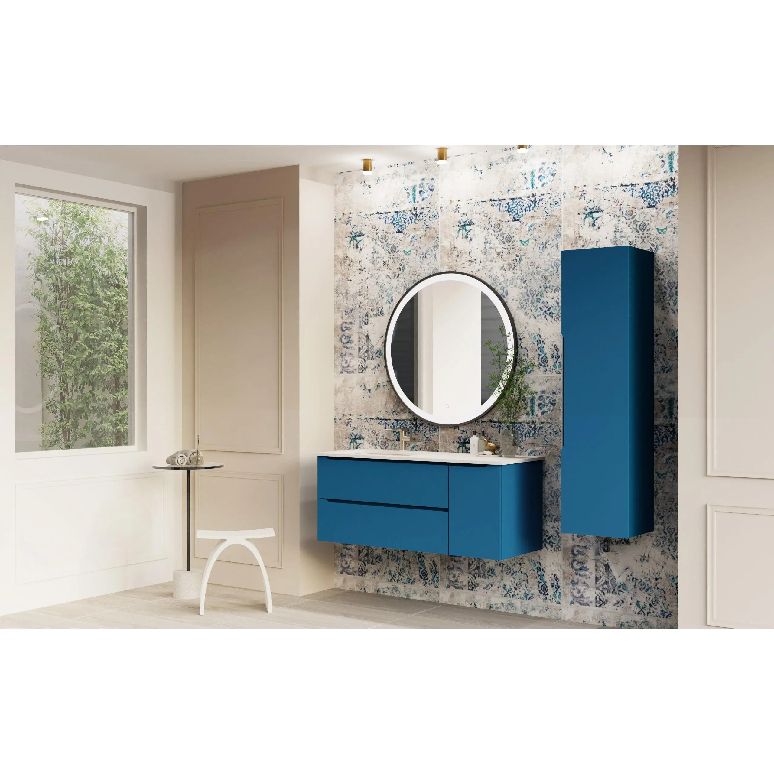 DAX Cenit Single Vanity Cabinet 2 Drawers 1 Door 48 Inches Matt Blue Space w/Onix Basin (DAX-CEN024821-ONX)