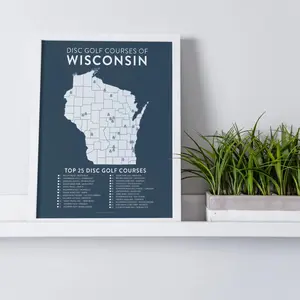 Top 25 Wisconsin Disc Golf Courses Poster, Frisbee Golf Checklist Map, Sport Vintage Decor, Gifts for Disc Golfers, Trendy Sports Art Print, Man Cave Decor