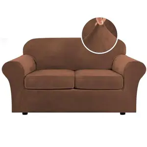 PrimeBeau Real Velvet Plush 3 Piece Stretch Sofa Covers Couch Covers for 2 Cushion Couch Loveseat Covers