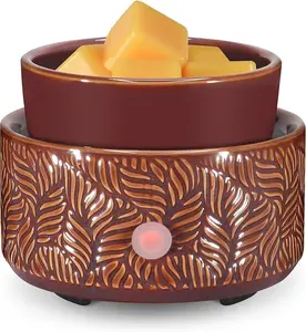 Ceramic Wax Melt Warmer, Fragrance Wax Warmer 4-in-1 Electric Candle Wax Melter and Wax Cubes for Home Office Bedroom Aromatherapy Essential Oil Burner is Birthday Gifts for Women（Dark Brown