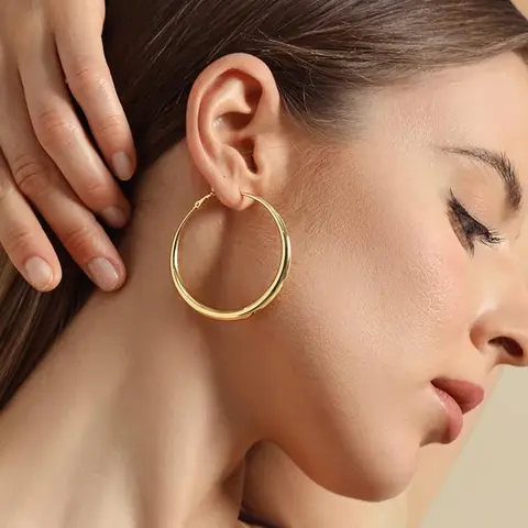 Chunky Hoop Earrings for Women 18K Real Gold Plated Thick Round Gold Hoops Earrings Hypoallergenic Tube Statement Earring Gift Thinner At The Top Lightweight