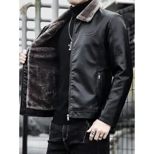 [Warm Windproof PU Jacket] Warm Men's Casual Jacket with Fleece Lining | Thickened Cycling Coat for Autumn/Winter