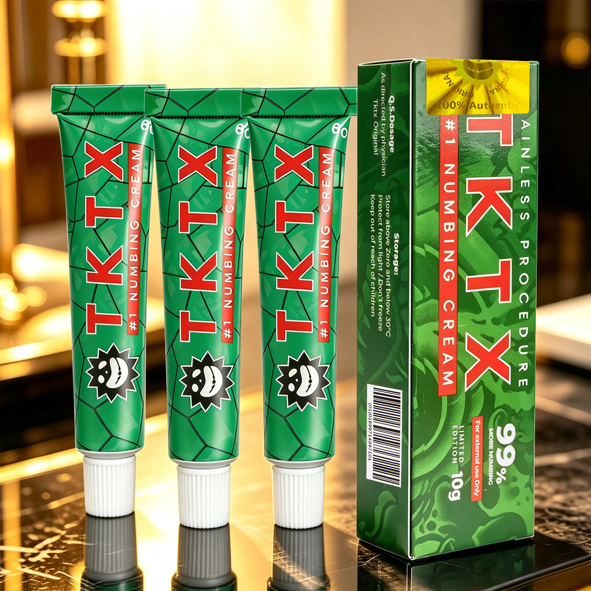 TKTX Painless Tattoo Cream 99%- Green Maximum Strength For Tattoo- Natural Ingredients Extra Strength Tattoo For 6-8 Hours Limited Edition Tattoo Numbing Cream (3 Pack)