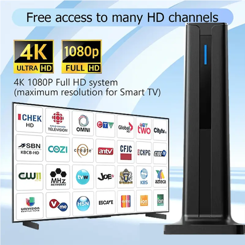 Indoor Digital Smart TV Antenna Magnetic Base, Portable HD Antenna Amplifier, Local Channel Signal Booster, Supports 4K 1080P VHF UHF for All TVs