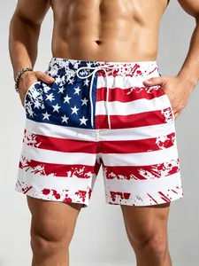 Men's American Flag Print Swim Trunks with Inner Mesh Layer, Quick-Dry Beach Shorts, Loose-Fitting, Ideal for Coastal Vacations